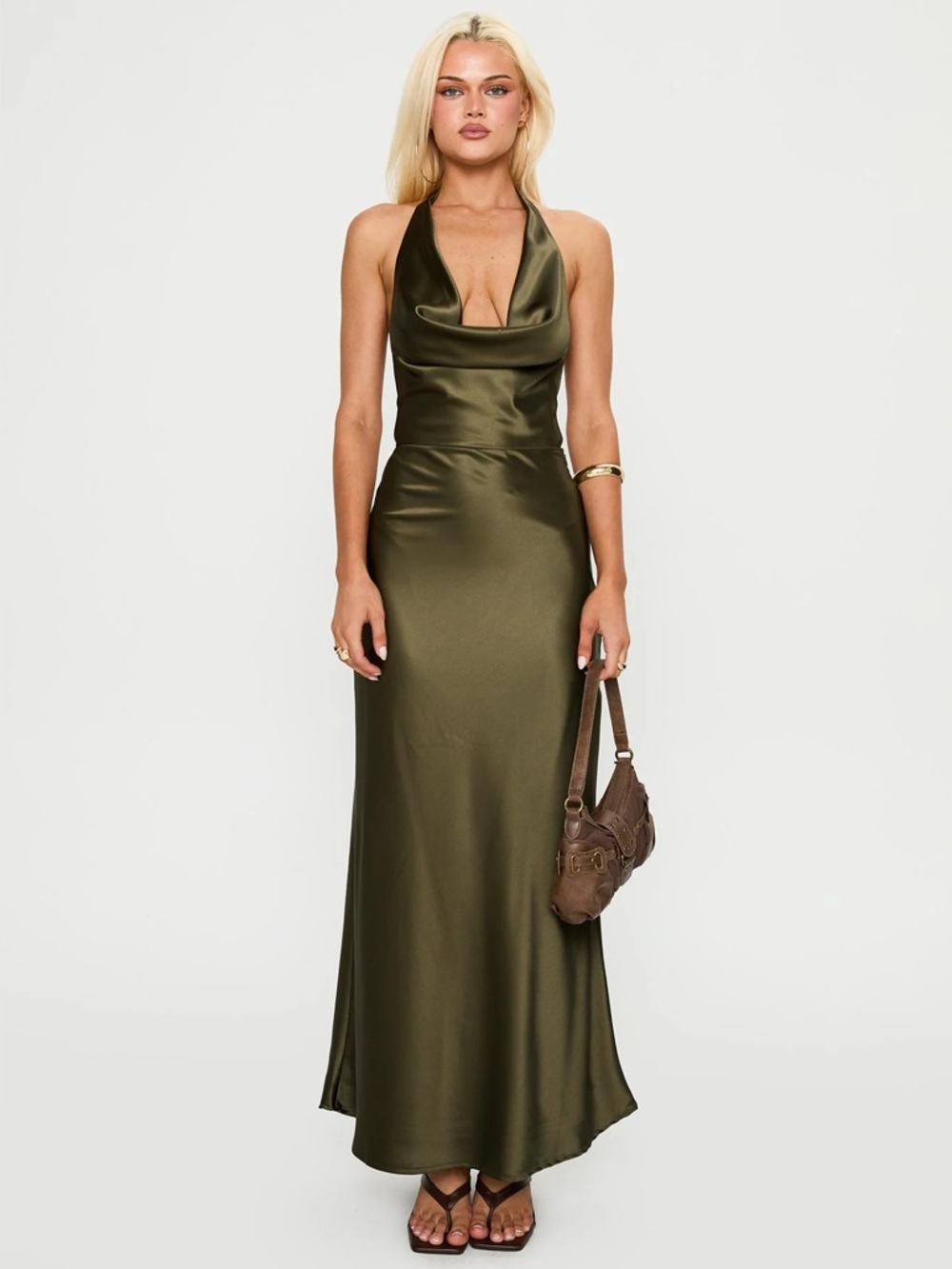 PRINCESS POLLY Iridescent Plunge Maxi Dress in Olive Green 6